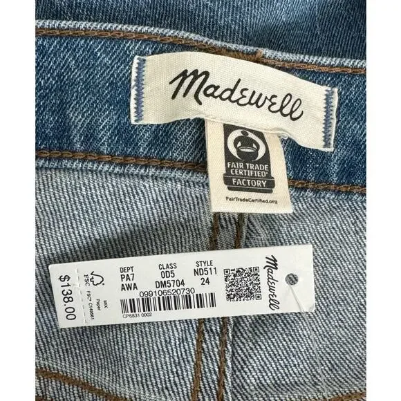 NWT Madewell The Mid-Rise Perfect Vintage Jean in Ainsdale Wash: Knee-Rip Sz 24